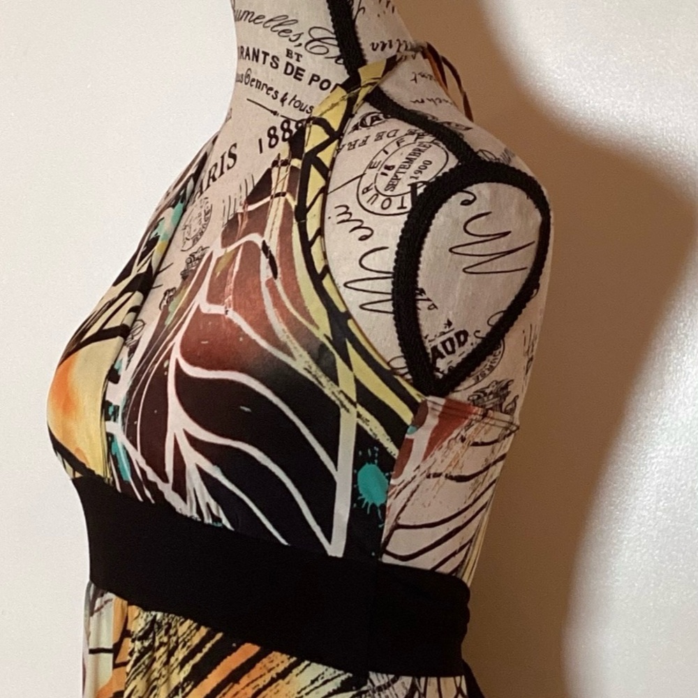 MAXI MULTICOLOR BOHO SUMMER HALTER DRESS BUILT IN BRA by BODY CENTRAL SIZE MED - Picture 5 of 9